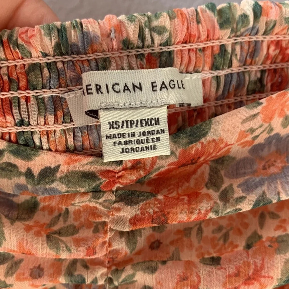 American Eagle Baby Doll Floral boho ruched multi color Top XS - Picture 5 of 6